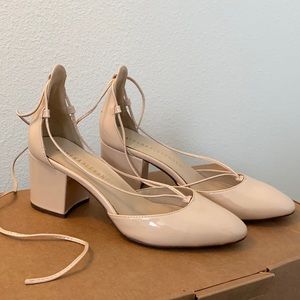 Nude strappy kitten heels
